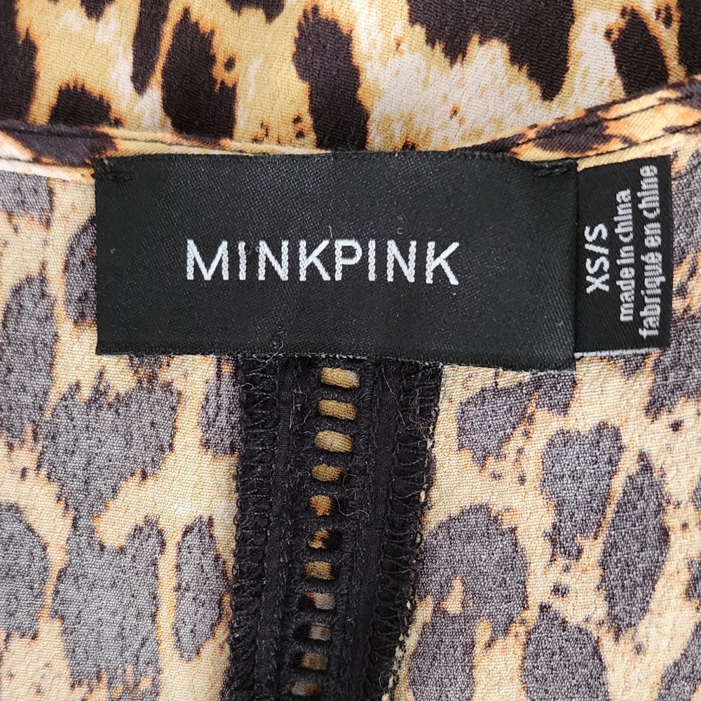 MINKPINK Dress Leopard Print 1/2 Button Down Slit Sides Loungewear Brown Size XS - Picture 16 of 16